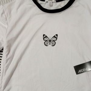 Ardene White color with Black color banded neck, wrist, Black/White Butterfly M